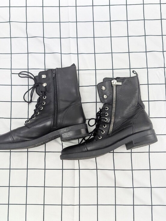 Marc Fisher Shoes - Marc Fisher ULINN Black Leather‎ Combat Boots Sz 9.5 Lace Up Zip Moto Grunge